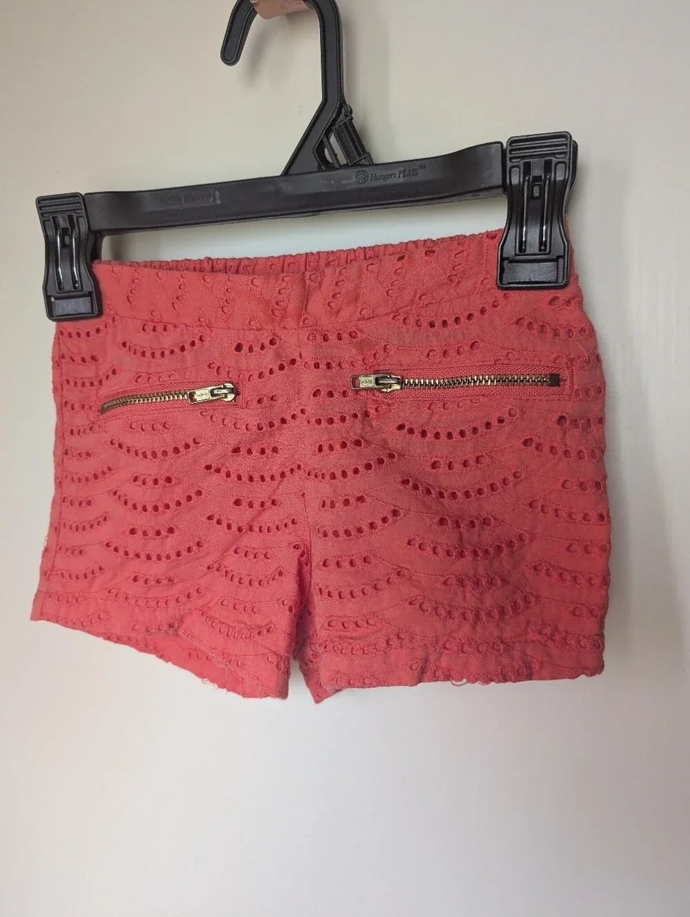 Eyelet Coral Matching Blouse And Short Set With Gold Accents  2T